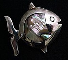 Small Mexican Silver and Inlaid Abalone Fish