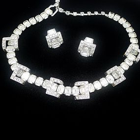 Eisenberg Clear Rhinestone Necklace with Earrings - Gorgeous Sparkle