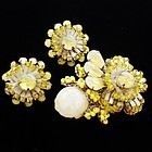 Miriam Haskell Vasoline Glass Brooch and Earrings