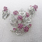 Lisner Pink and Silver Brooach and Earrings