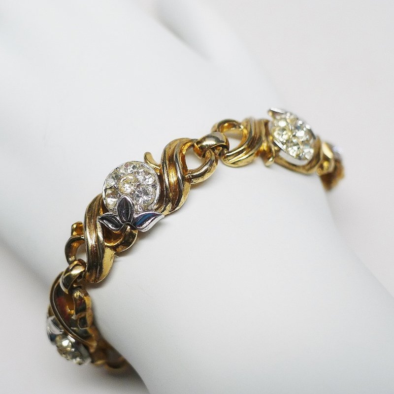 Trifari gold tone and rhinestone link bracelet