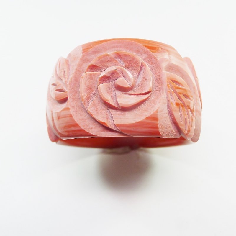 Wide Clear Resin Rose Colored Carved Bangle Bracelet