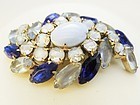 Brooch - Large Shades of Blue Rhinestones - some Givre