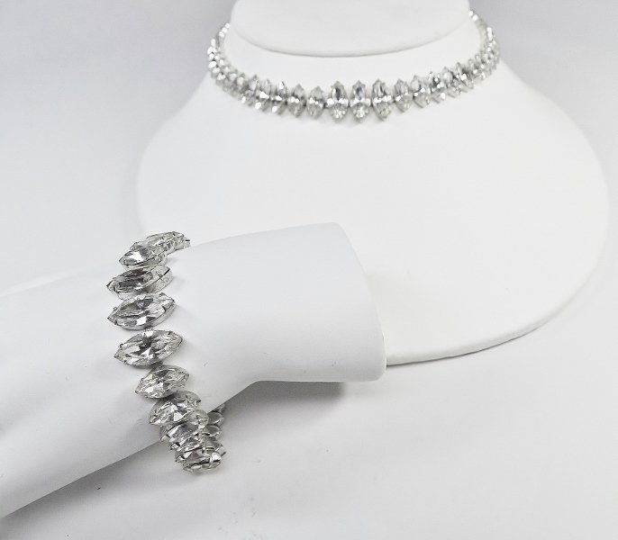 Stunning Clear Rhinestone Marquise Necklace & Bracelet