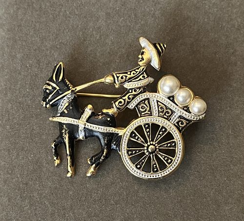 Spanish Toledo Donkey Card with Faux Pearls Brooch