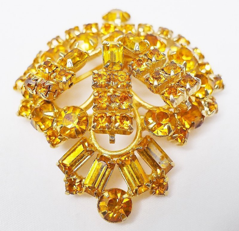 Sparkling Golden Topaz Colored Rhinestone Pin
