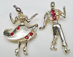 "Do-Si-Do" Jeweled Square Dancers Brooch