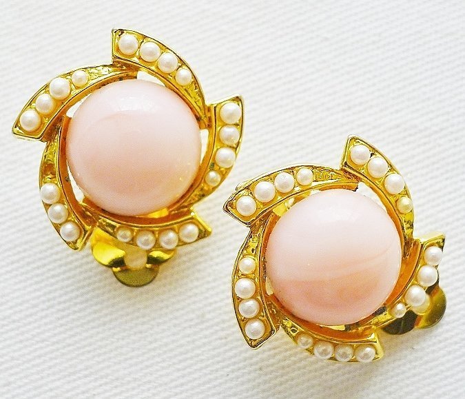 Pink and Faux Pearl Clip Earrings
