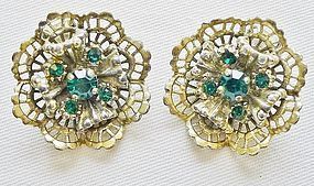 Lacey Gold Colored Earrings with Green Stones