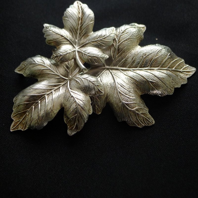 Large Silver Colored Leaf Brooch
