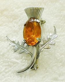 Small Scottish Thistle Brooch with Faux Topaz