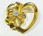 Avon Heavy Heart Brooch with Rhinestone