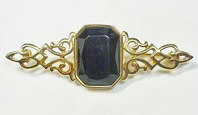 Parklane Gold Colored Brooch with Black Glass Stone