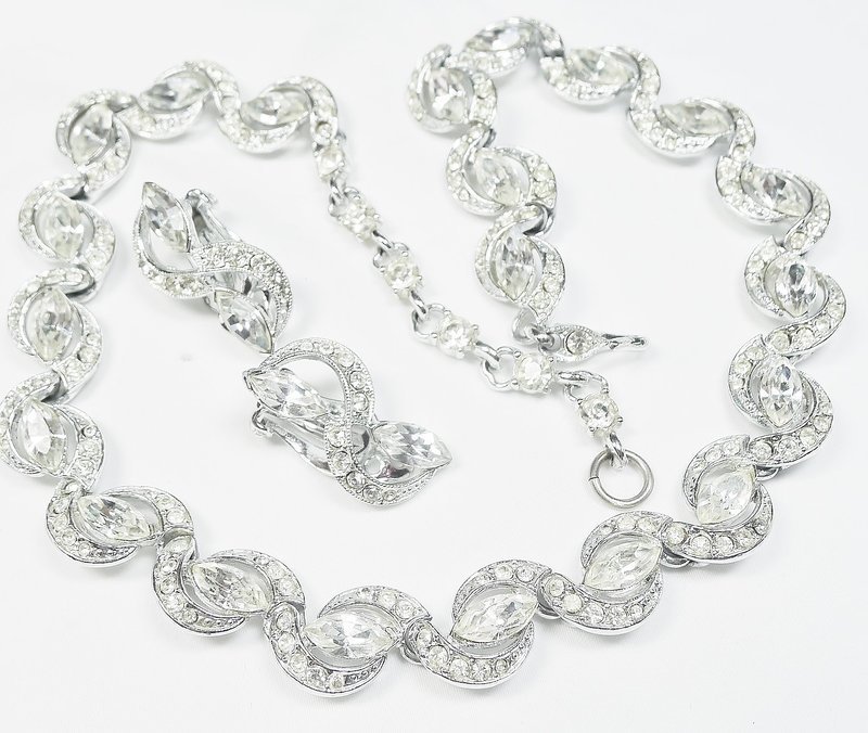 Bogoff Clear Rhinestone Necklace and Earrings