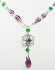 Art Deco Rhinestone Necklace - Suffragette Colors