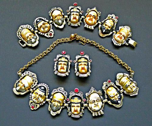 Seven Immortals 1950s Parure - Bracelet w/ Necklace and Earrings