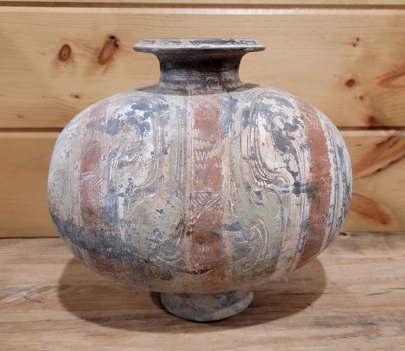 Han Dynasty decorated pottery cocoon vessel