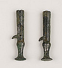 Pair of Zhou Period Bronze Arrow End Parasol Tip