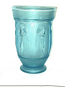 Lalique Style Blue Glass Vase