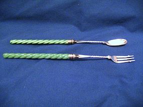 Edwardian Silver Pickle Fork and Olive Spoon