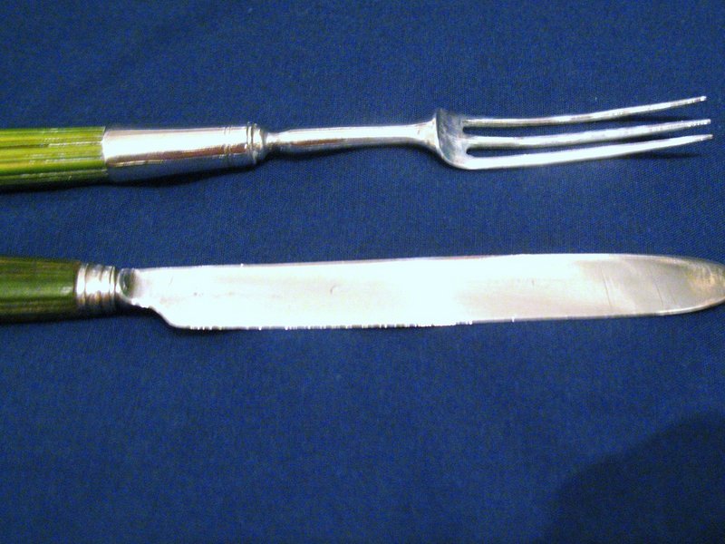 Georgian Silver Fruit Knife and Fork; Ivory Handles