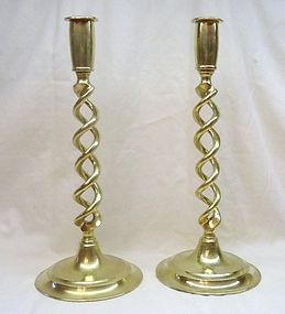 Brass Open Barley Twist Candlesticks