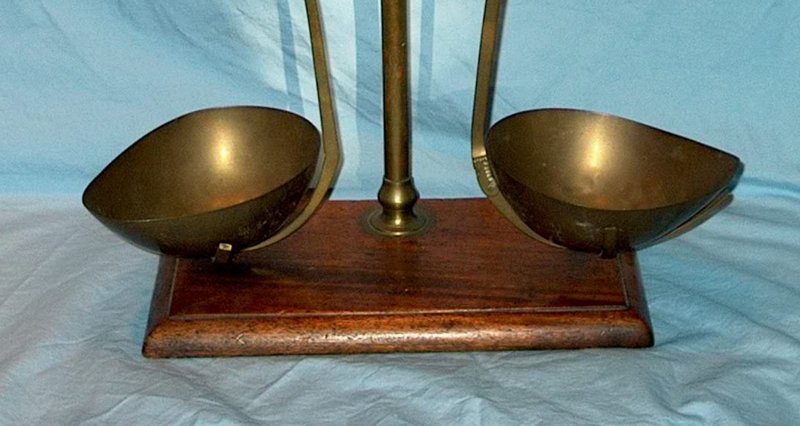 English Victorian Walnut and Brass Balance Scale