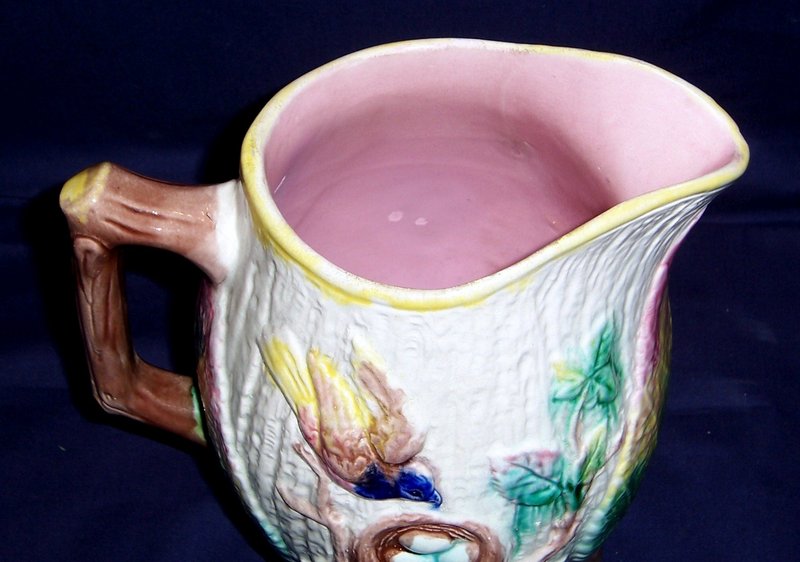 American Majolica Pitcher; Robins and Eggs