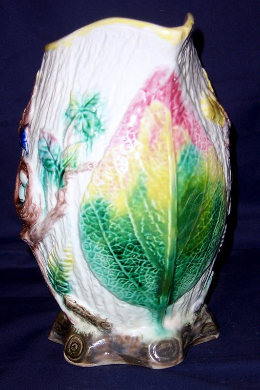 American Majolica Pitcher; Robins and Eggs