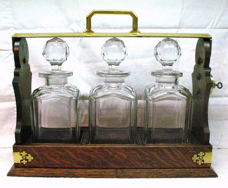 Victorian Oak Three Bottle Tantalus