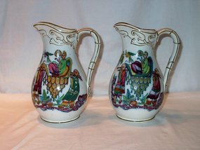 Pair of  Victorian Staffordshire Pitchers Chinese Style