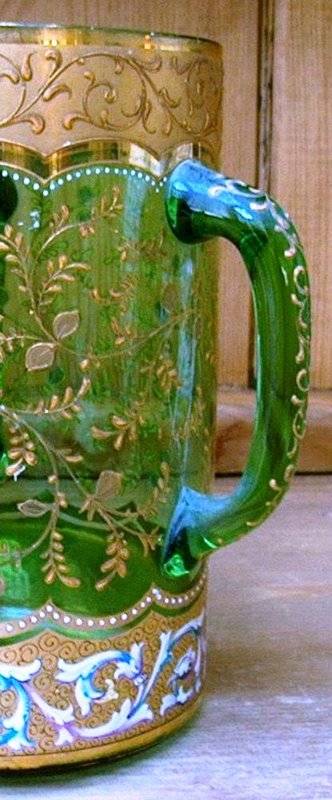 Moser 3-Handled Green Enameled Tyg or Loving Cup