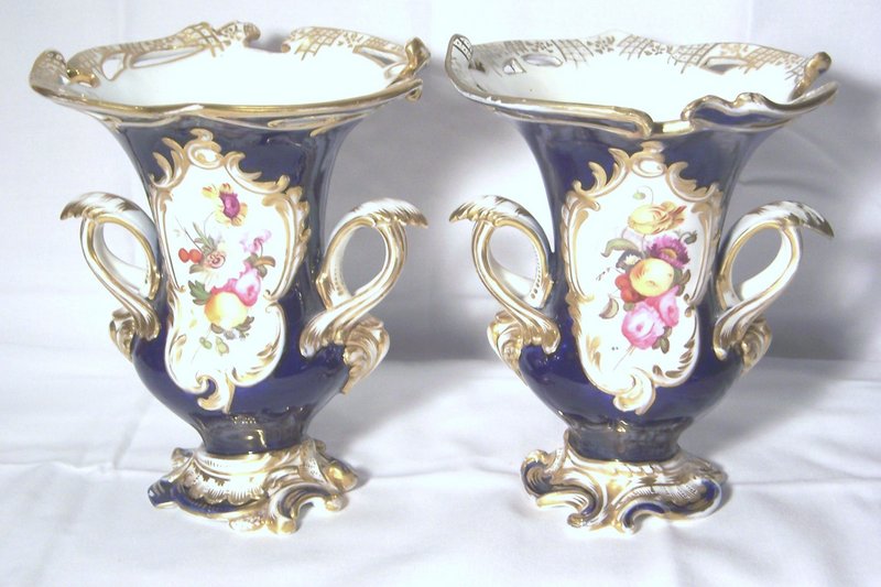 Pair of English Coalport Porcelain Vases