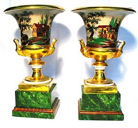 Pair of Old Paris Campana or Bell Mantle Vases