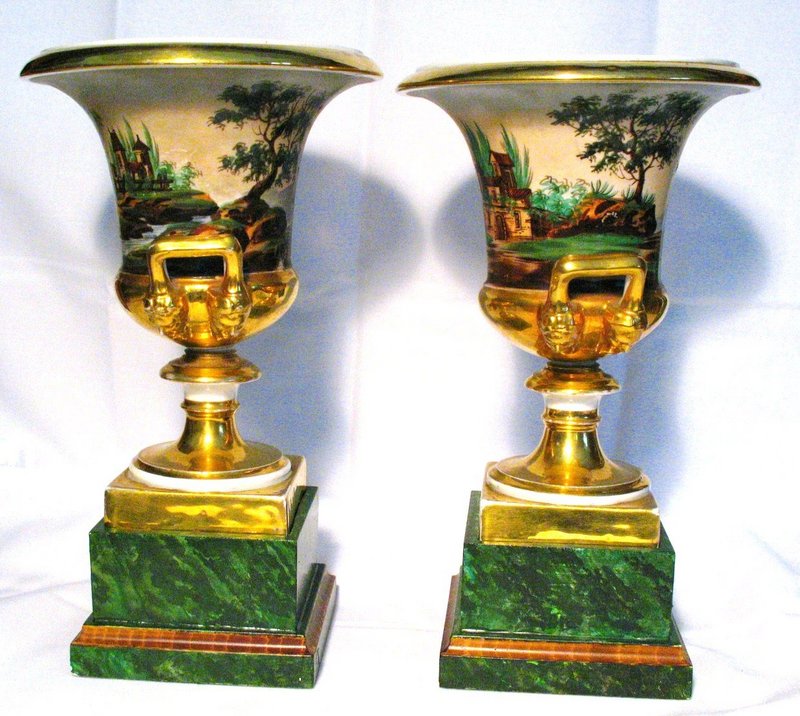 Pair of Old Paris Campana or Bell Mantle Vases
