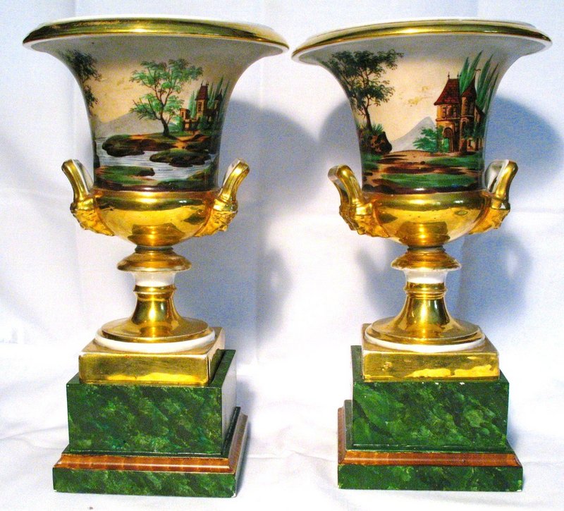Pair of Old Paris Campana or Bell Mantle Vases