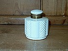 White Ceramic Inkwell; Brass Mount