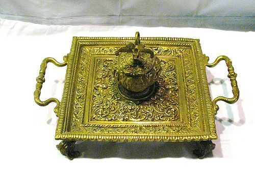 Brass Inkstand with Mythological Figure