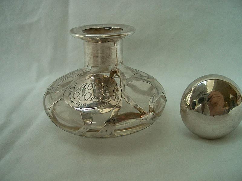 Sterling Silver Overlay Glass Scent Bottle