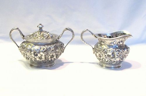 Jacobi Repousse Sterling Covered Sugar and Creamer
