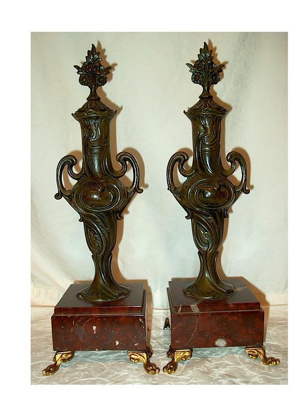 Pair of Bronze and Onyx Garnitures Urns