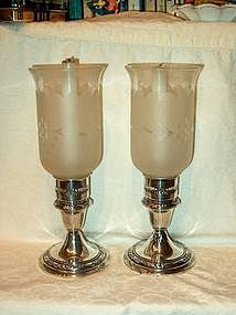 Gorham Sterling Candlesticks with Hurricane Shades