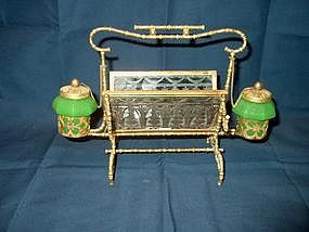 Opaline Gilt Mounted Inkstand or Standish