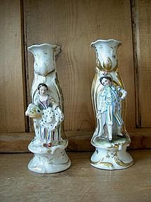 Pair of Old Paris Porcelain Figural Candlesticks