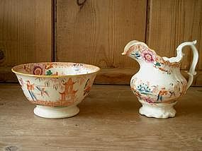 Staffordshire Chinoiserie Creamer and Sugar