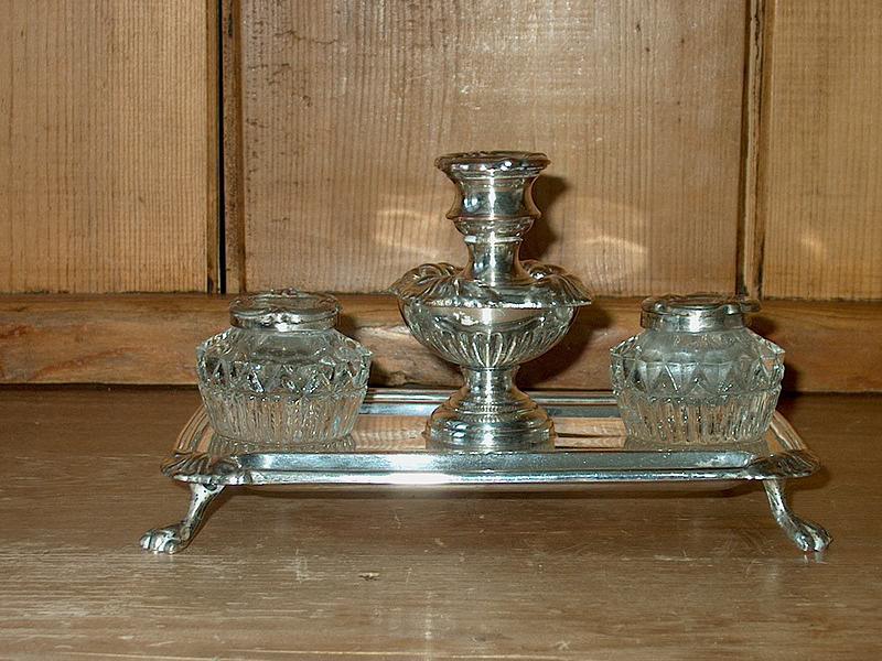 Victorian Silver Plate Inkstand or Standish