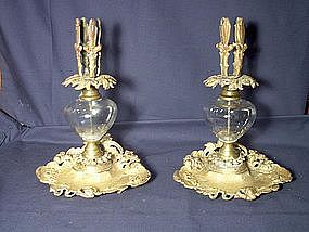 Gilt Bronze and Glass Candlesticks