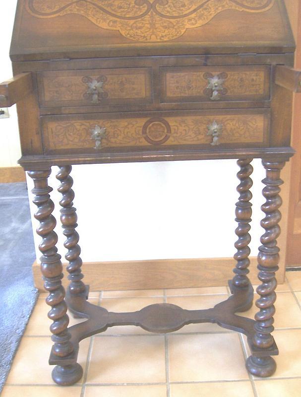 William and Mary Style Marquetry Bureau or Desk