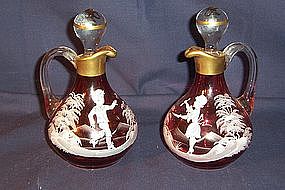 Mary Gregory; Pair of Cranberry Glass Cruets