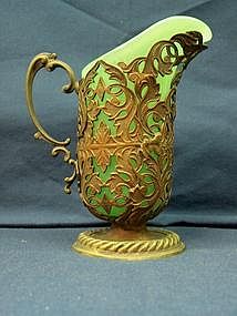 Silver Plate Mounted Green Opaline Creamer